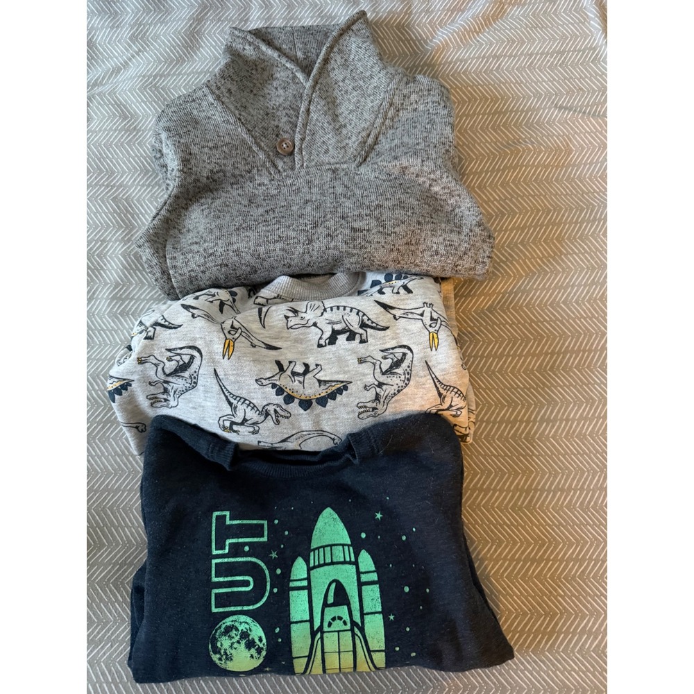 Boys 3T Sweatshirt Bundle Lot of 3 Dinosaur Space Rocket Shawl Collar Grey Black